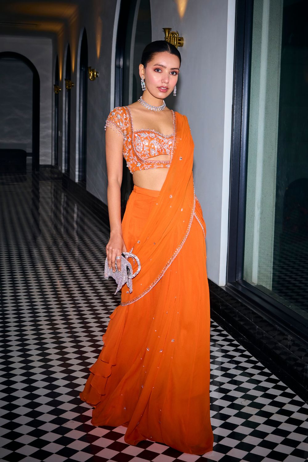 Wedding Wear Orange Ready To Wear Saree For Women | Designer Pre Draped Saree