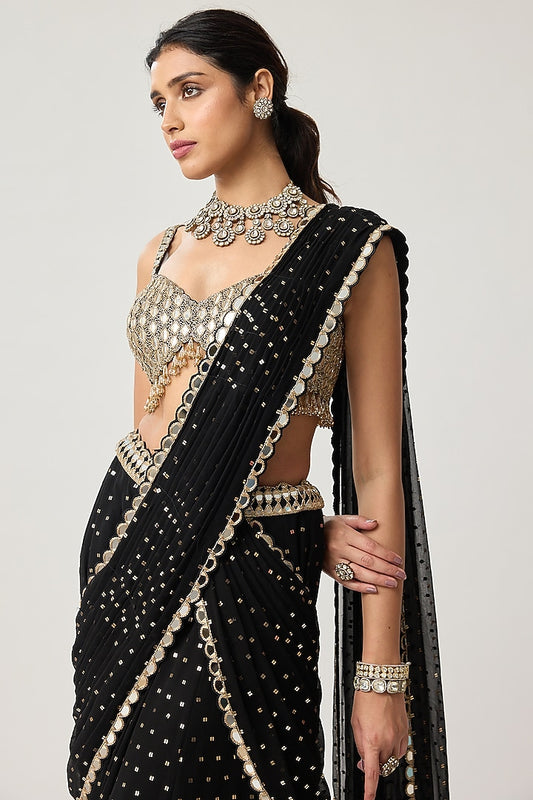 Black ready to wear lehenga saree
