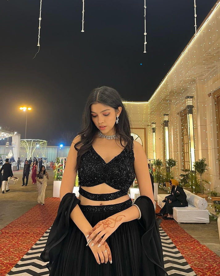 Black Sequin Designer Lehenga Choli – Modern Party & Wedding Wear