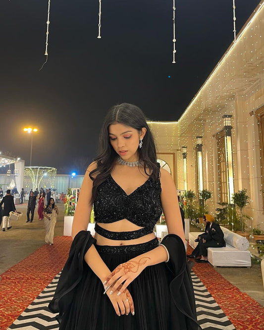 Black Sequin Designer Lehenga Choli – Modern Party & Wedding Wear