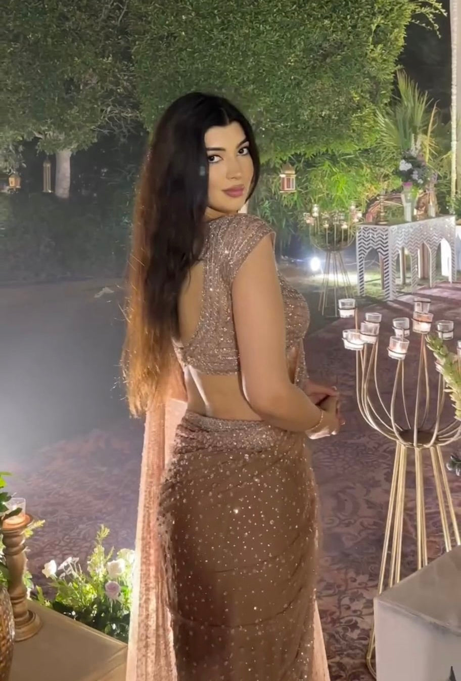 Wedding Wear Golden Net Saree with Sequins & Dori Work | Party Wear Saree For Women