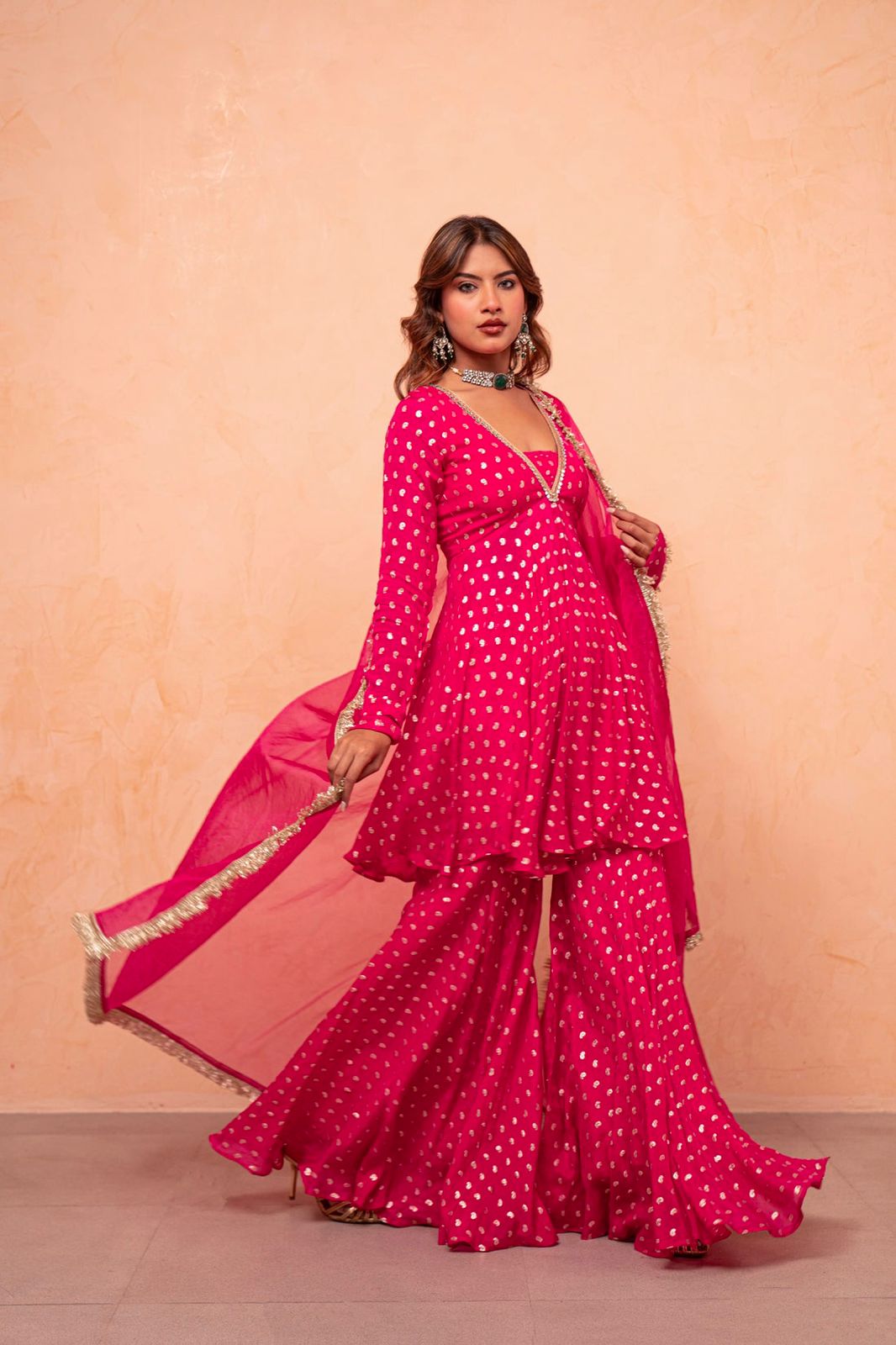 Festive Wear Hot Pink Sharara Suit for Women