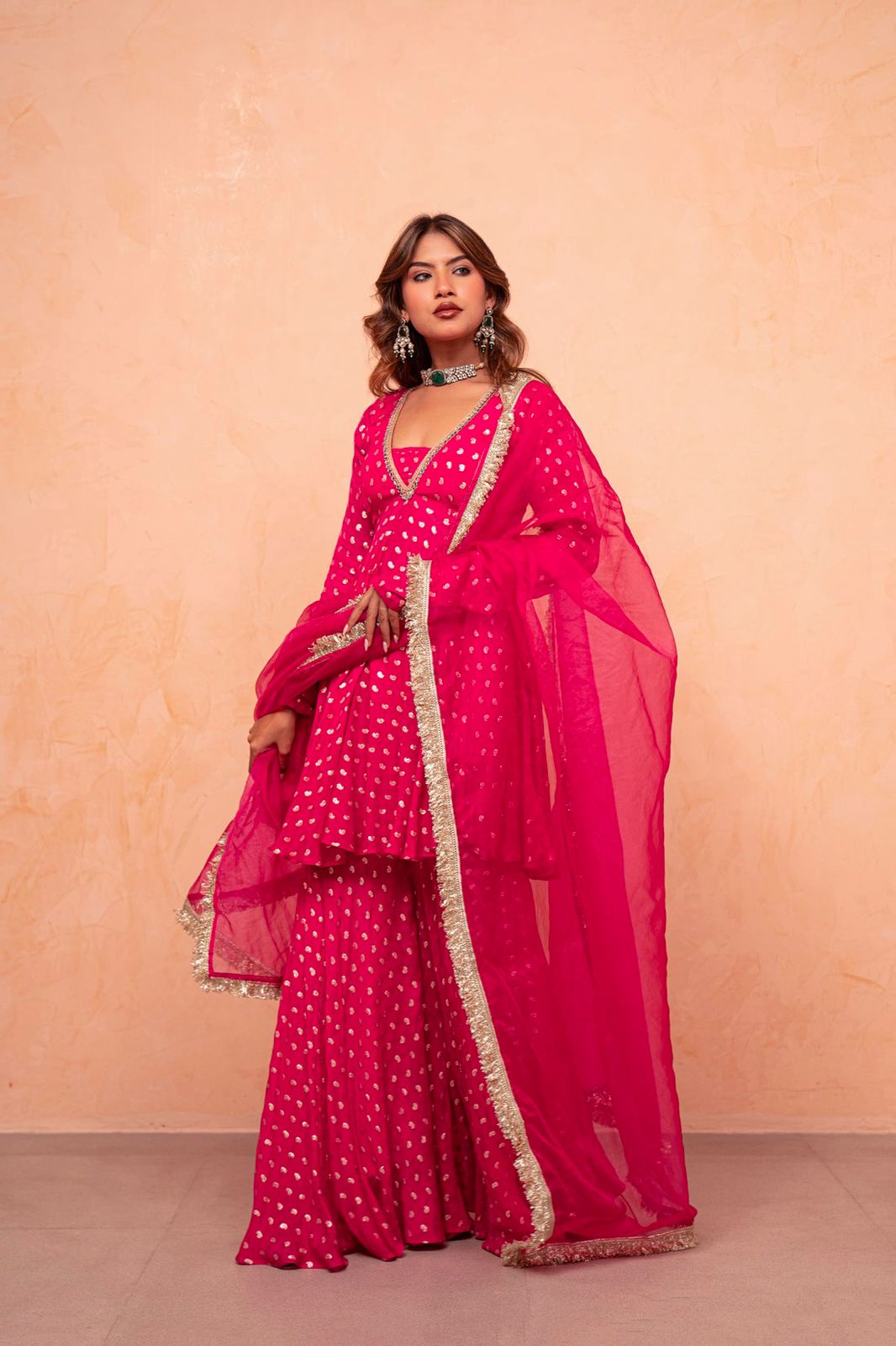 Festive Wear Hot Pink Sharara Suit for Women