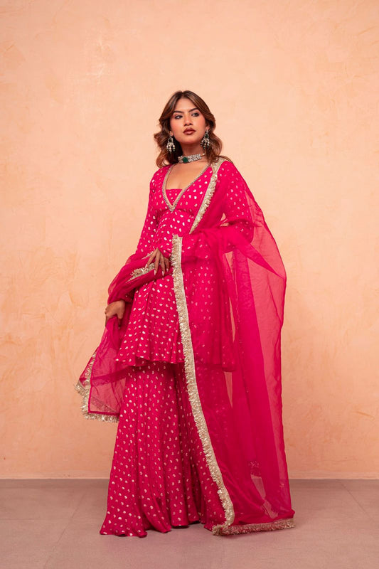 Festive Wear Hot Pink Sharara Suit for Women