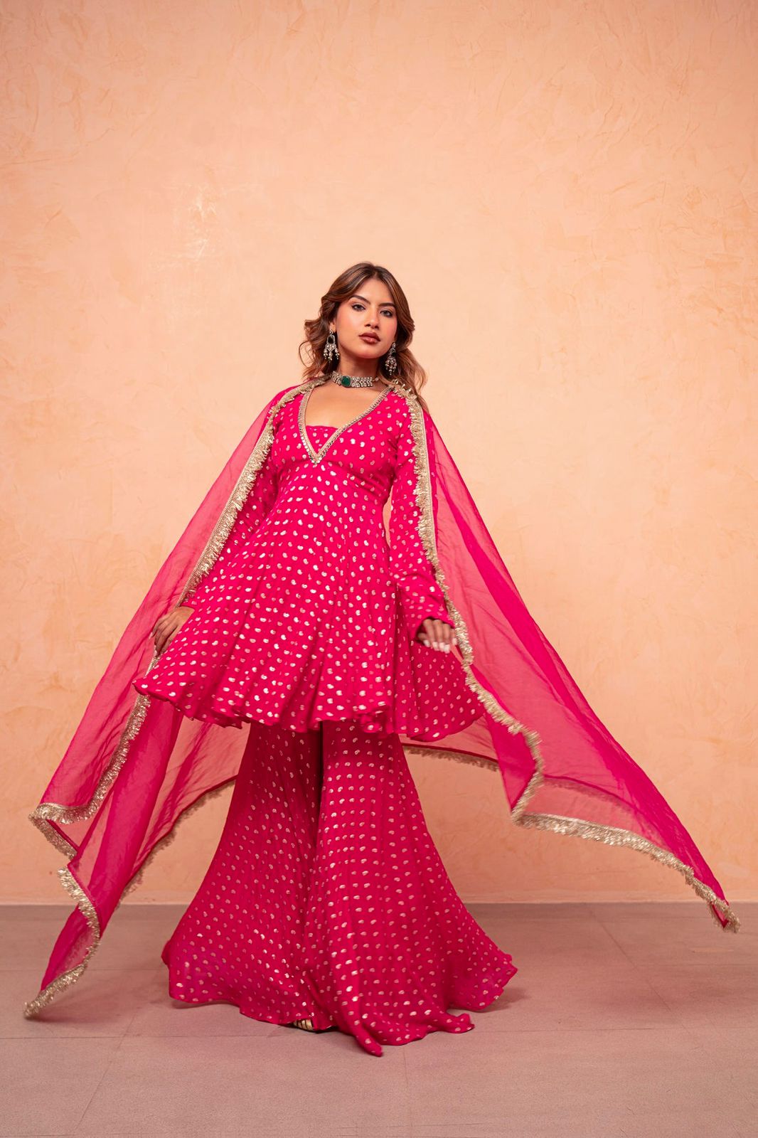 Festive Wear Hot Pink Sharara Suit for Women