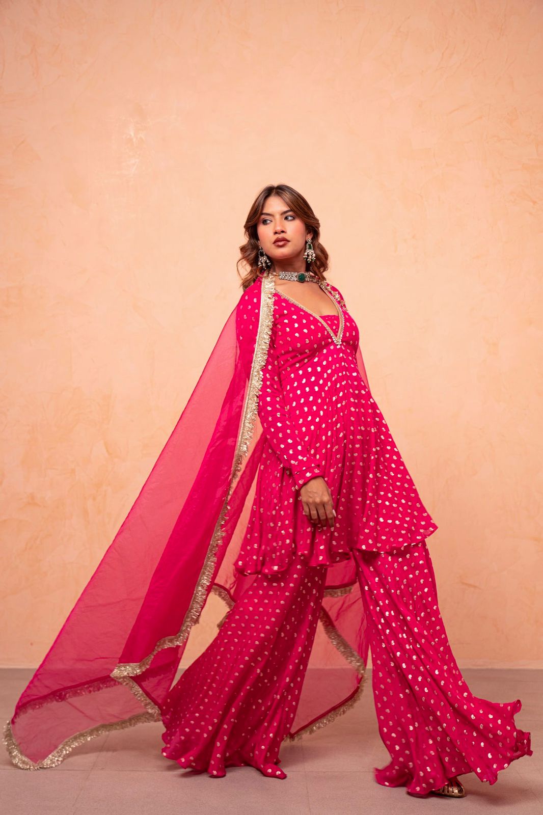 Festive Wear Hot Pink Sharara Suit for Women