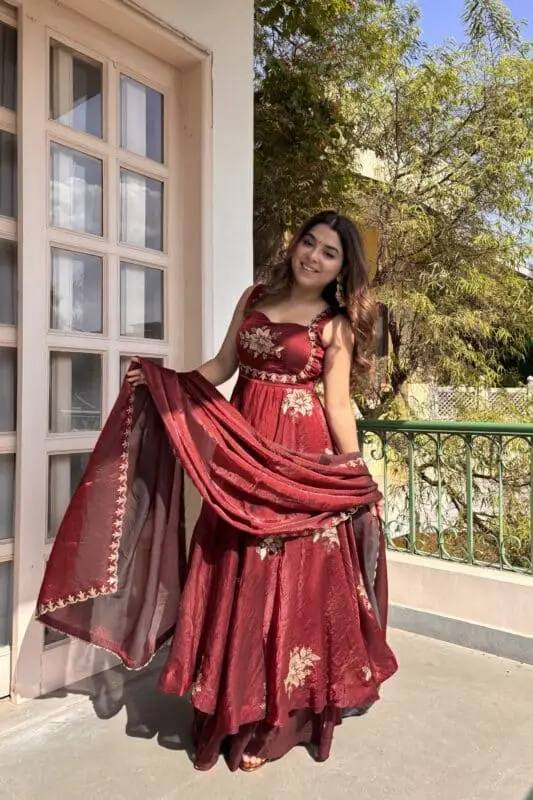 Fendy Silk Anarkali Suit Set with Palazzo & Dupatta – Sequins Embroidered Party Wear for Women