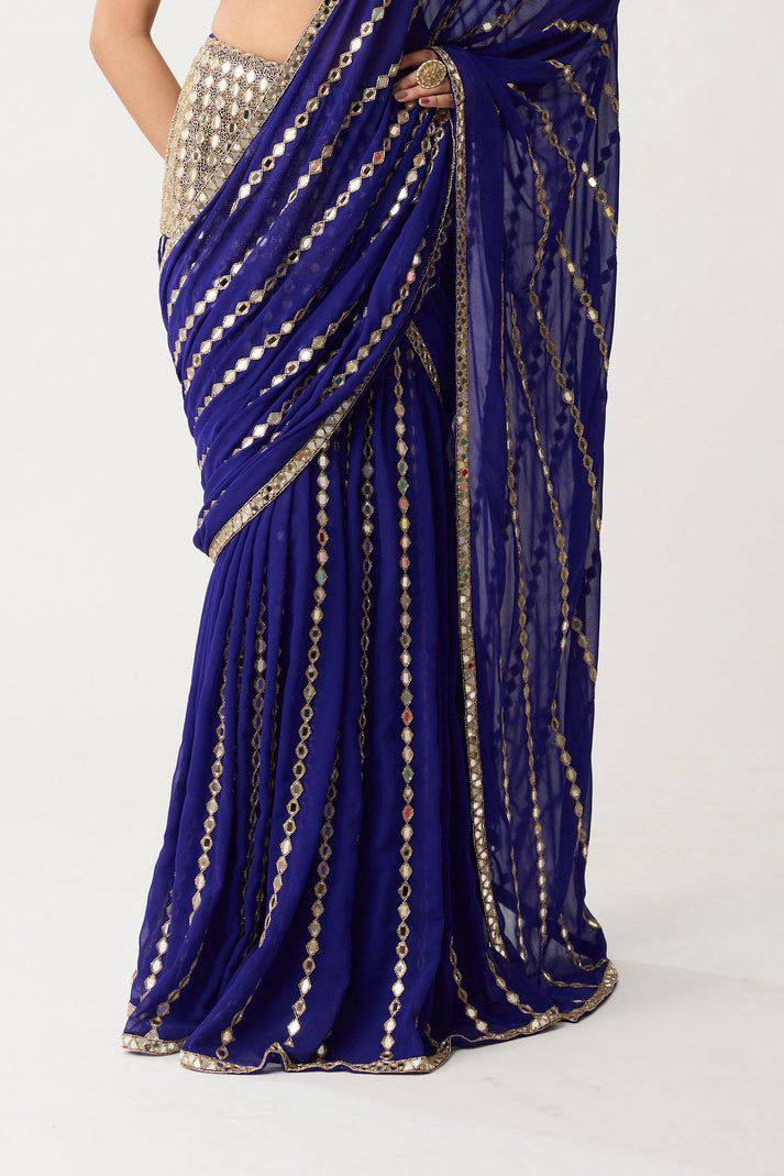 Festive Blue Mirror Work Ready-to-Wear Lehenga Saree