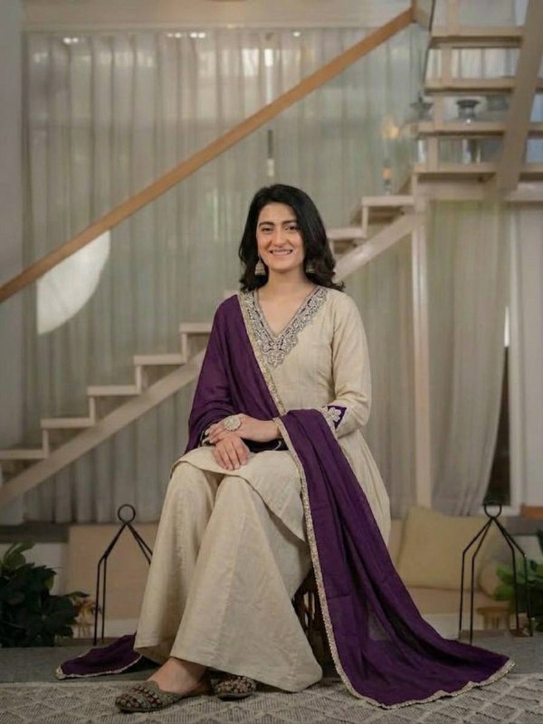 Wedding Wear Ivory Chinnon Silk Kurta Palazzo Suit Set | Wedding Wear Festive Party Wear Ethnic Dress