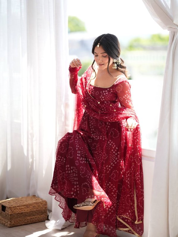 Maroon Georgette Festive Party Wear Anarkali Suit Set