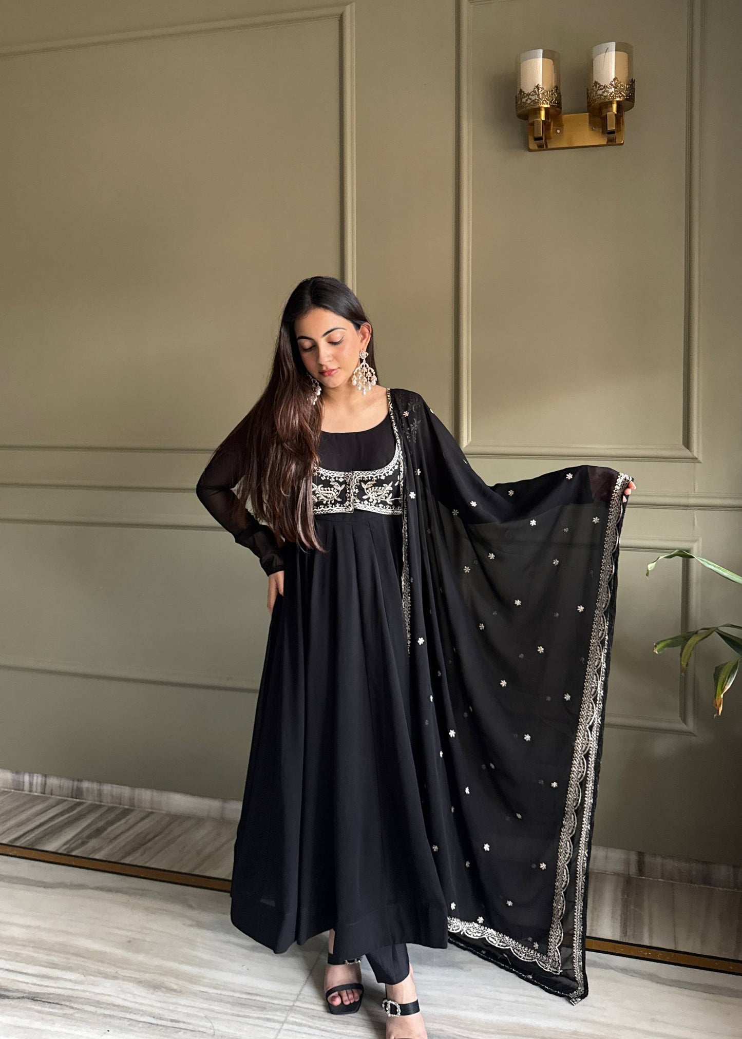 Black Georgette Anarkali Suit Set for Women | Fully Stitched Elegant Partywear Anarkali dress