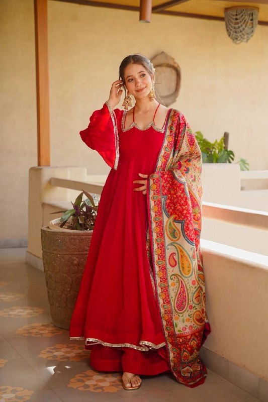 Festive Red Flared Anarkali Palazzo Set with Digital Printed Dupatta