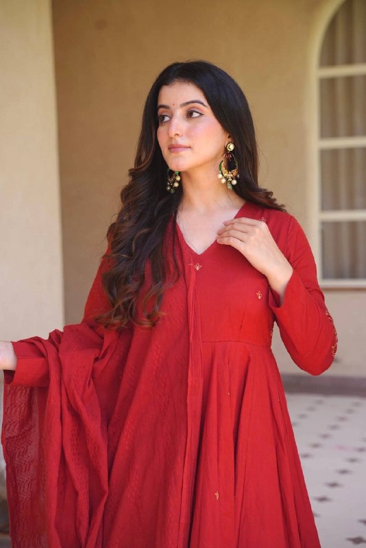 Festive Wear Roman Silk Anarkali Gown Suit Set with Palazzo & Chanderi Dupatta Set | Wedding, Engagement & Reception Outfit