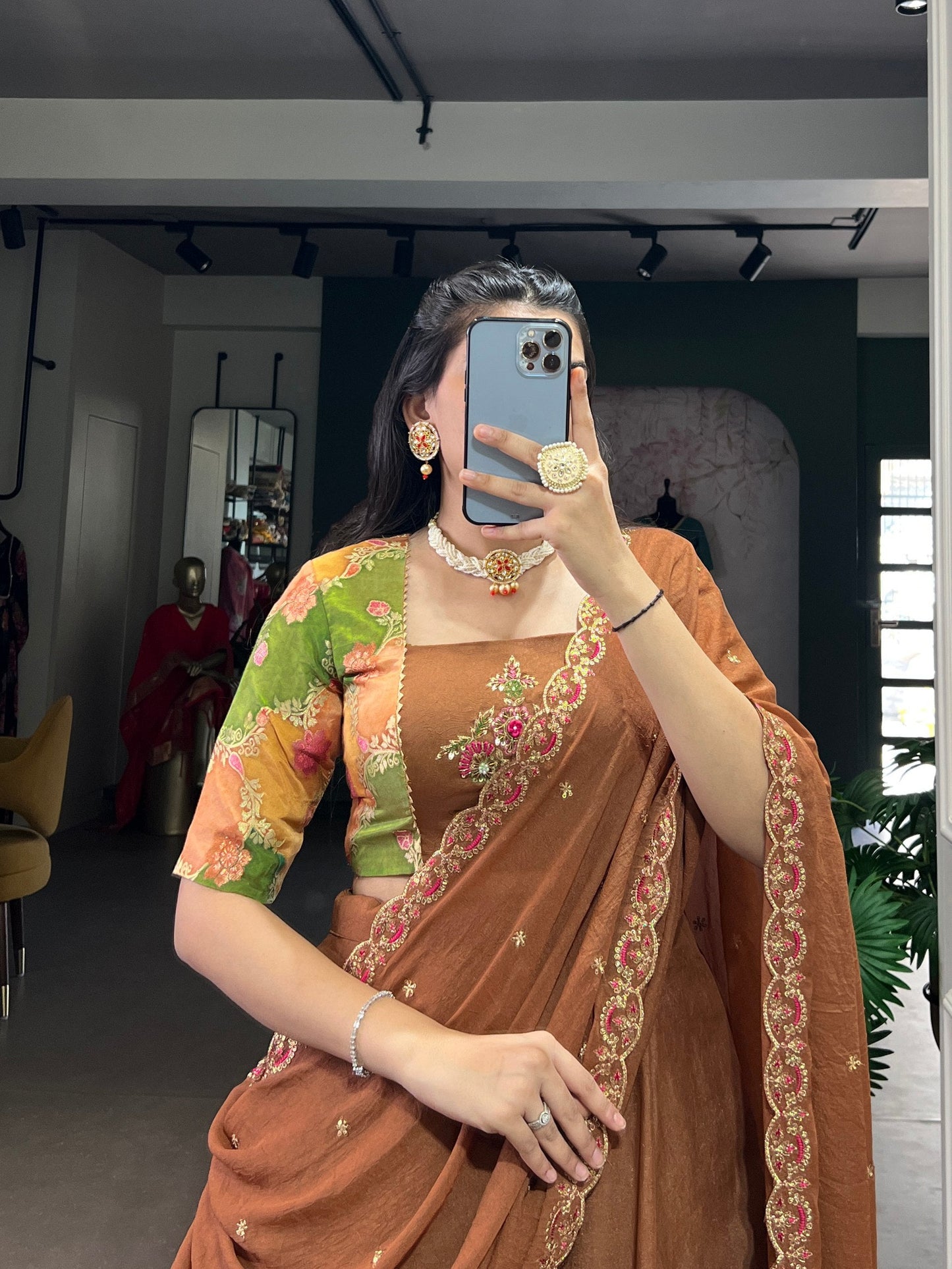 Chocolate Crush Designer Lehenga Choli Set with Gotta Patti Handwork Blouse & Embroidered Dupatta