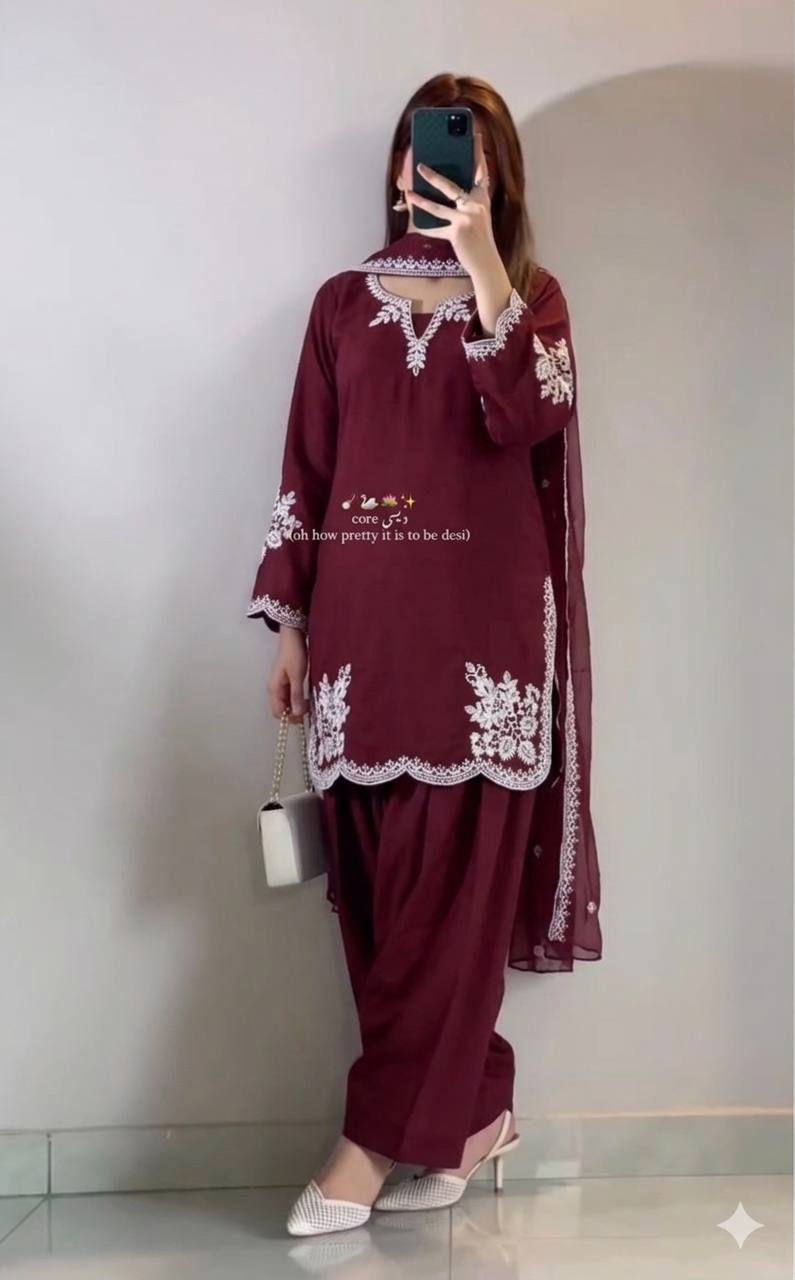 Party Wear Cotton Farshi Salwar Kameez Suit Set | Embroidered Party Wear Salwar Kameez