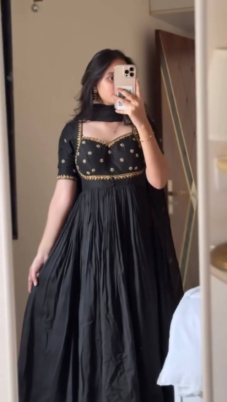 Black Party Wear Gown with Palazzo Set with Dupatta for Farewell, Sangeet & Wedding Functions