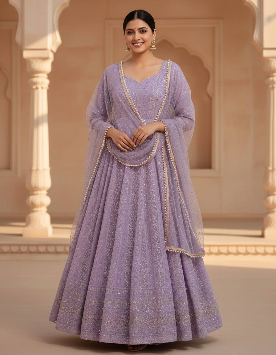 Off-White Fully Stitched Anarkali Suit Set | Fully Stitched Georgette Wedding Wear Gown  for Women