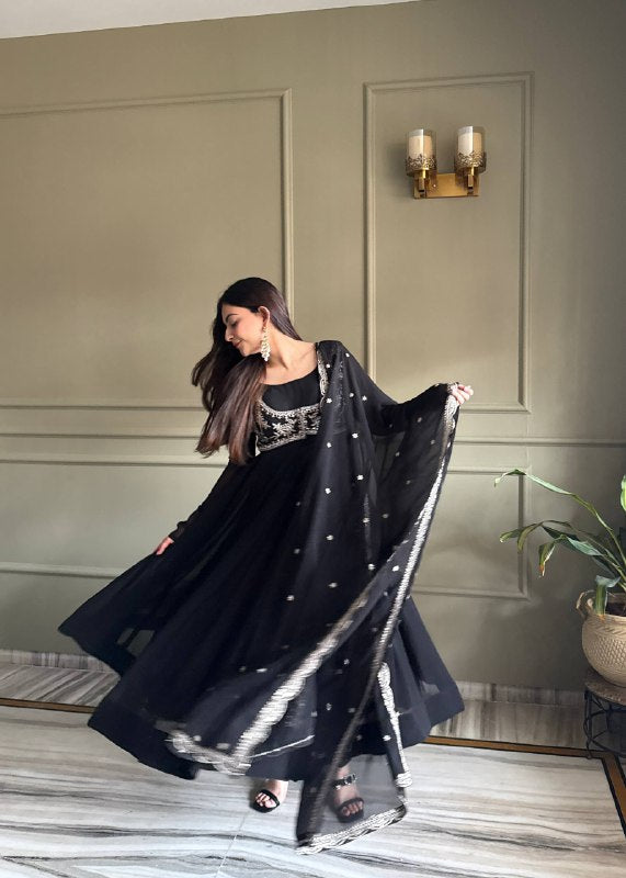 Black Georgette Anarkali Suit Set for Women | Fully Stitched Elegant Partywear Anarkali dress