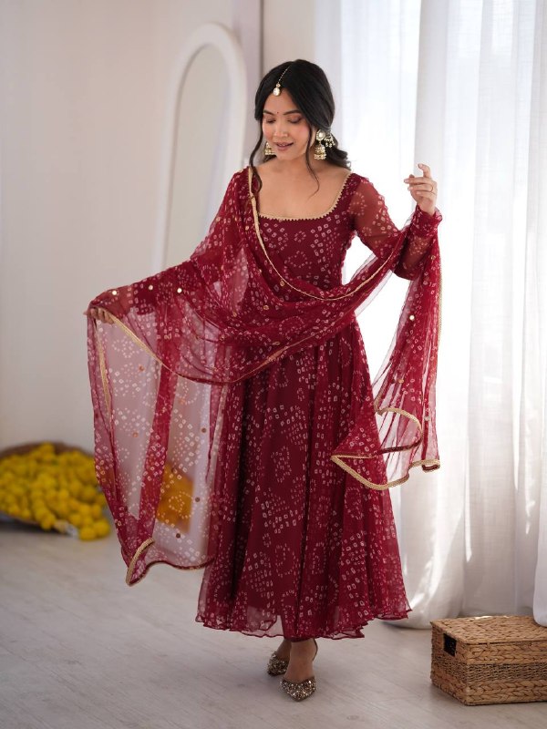 Maroon Georgette Festive Party Wear Anarkali Suit Set