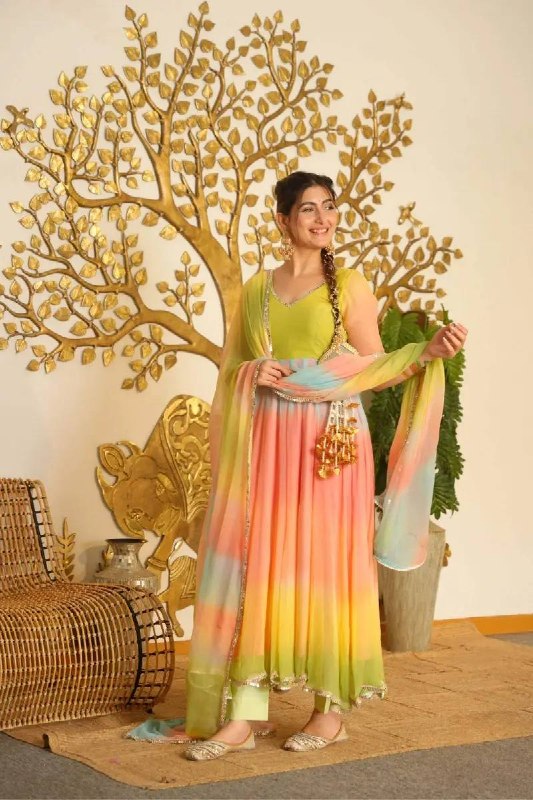 Multicolor Faux Georgette Anarkali Suit with Palazzo & Dupatta | festive wear suit set
