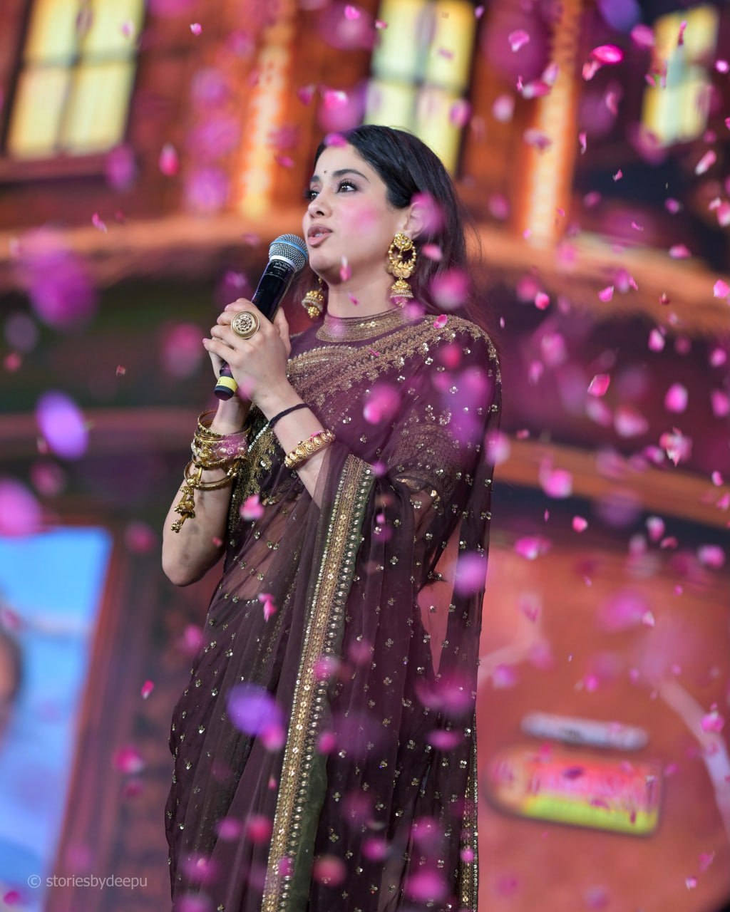 Celebrity Inspired Chocolate Brown Sequins Saree with Designer Blouse | Luxury Party Wear Saree for Women