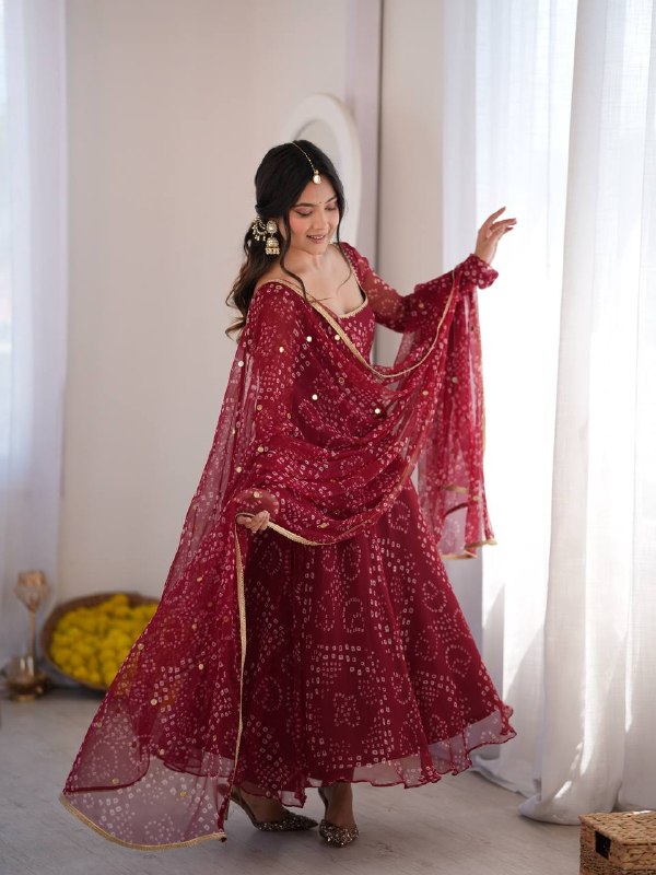 Maroon Georgette Festive Party Wear Anarkali Suit Set