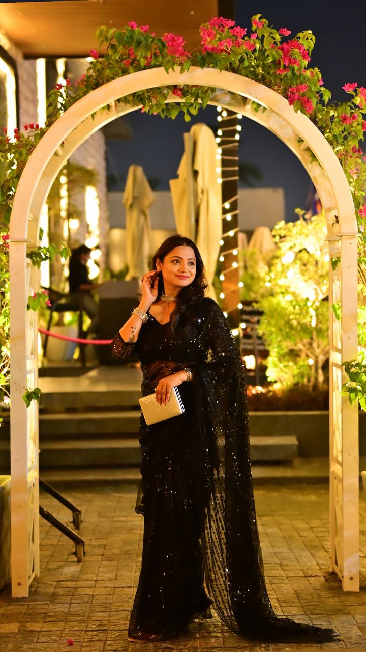 Black Saree Swag — Net Saree with Heavy Sequins & Thread Work ClothsVilla