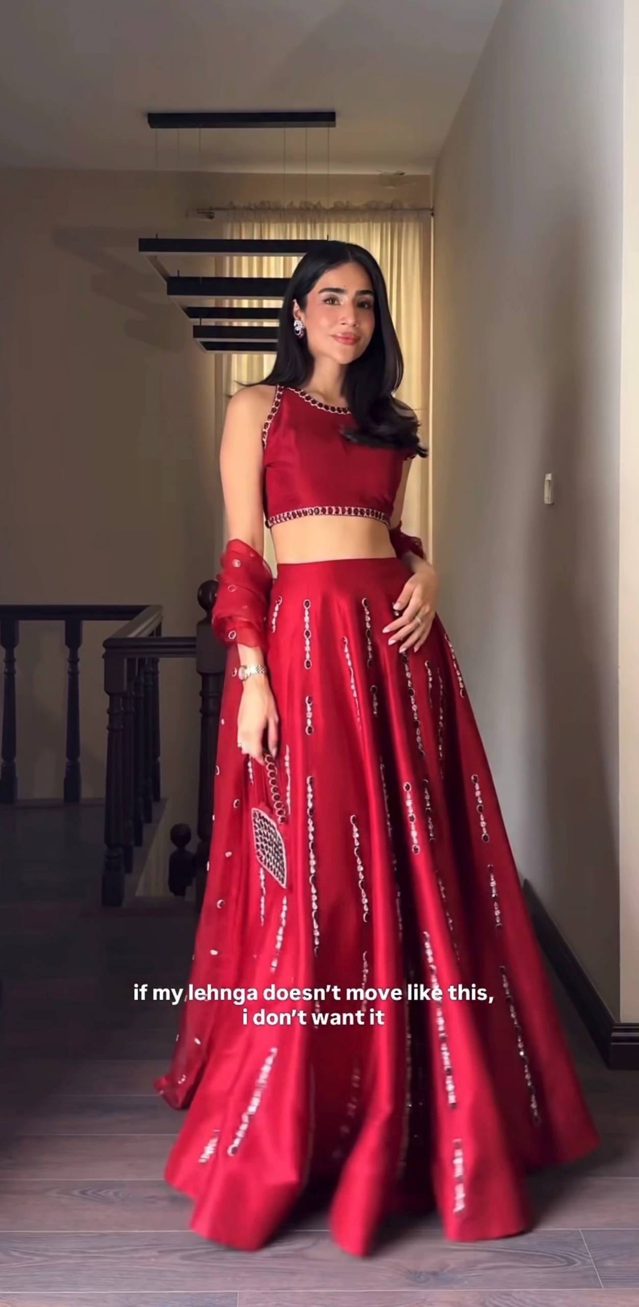 Designer Ruby Red Satin Silk Lehenga Choli Set for Women
