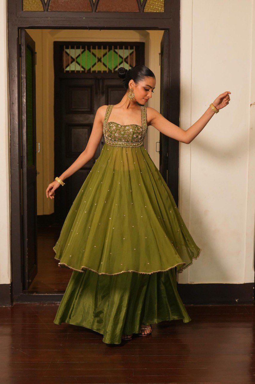 Wedding Wear Mint Mehendi Green Anarkali Set