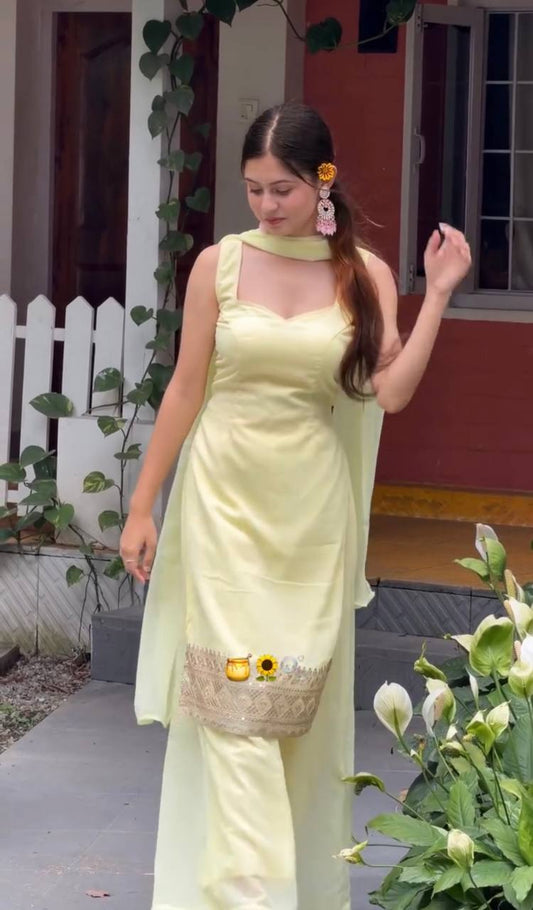 Modern Georgette Straight Kurta Palazzo Sharara Set