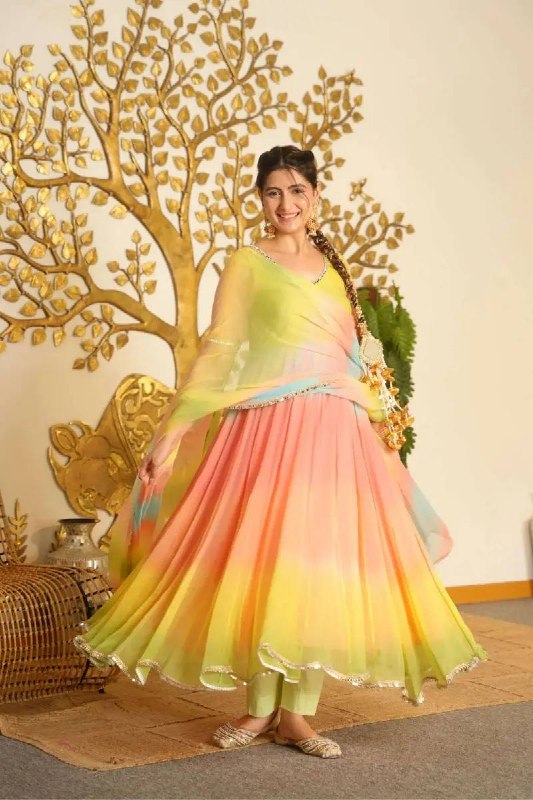 Multicolor Faux Georgette Anarkali Suit with Palazzo & Dupatta | festive wear suit set