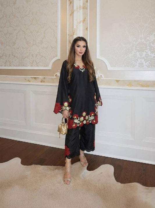 Festive  Wear Black Floral Embroidered Pakistani Suit Set