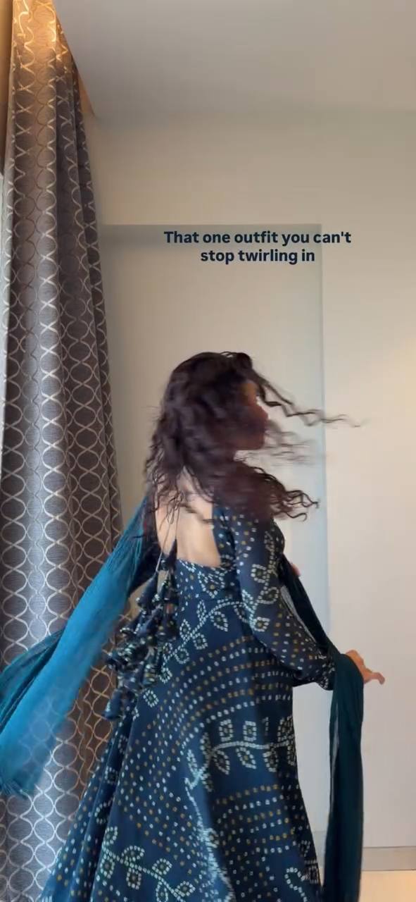 Teal Blue Printed Georgette Women's Anarkali Suit Set