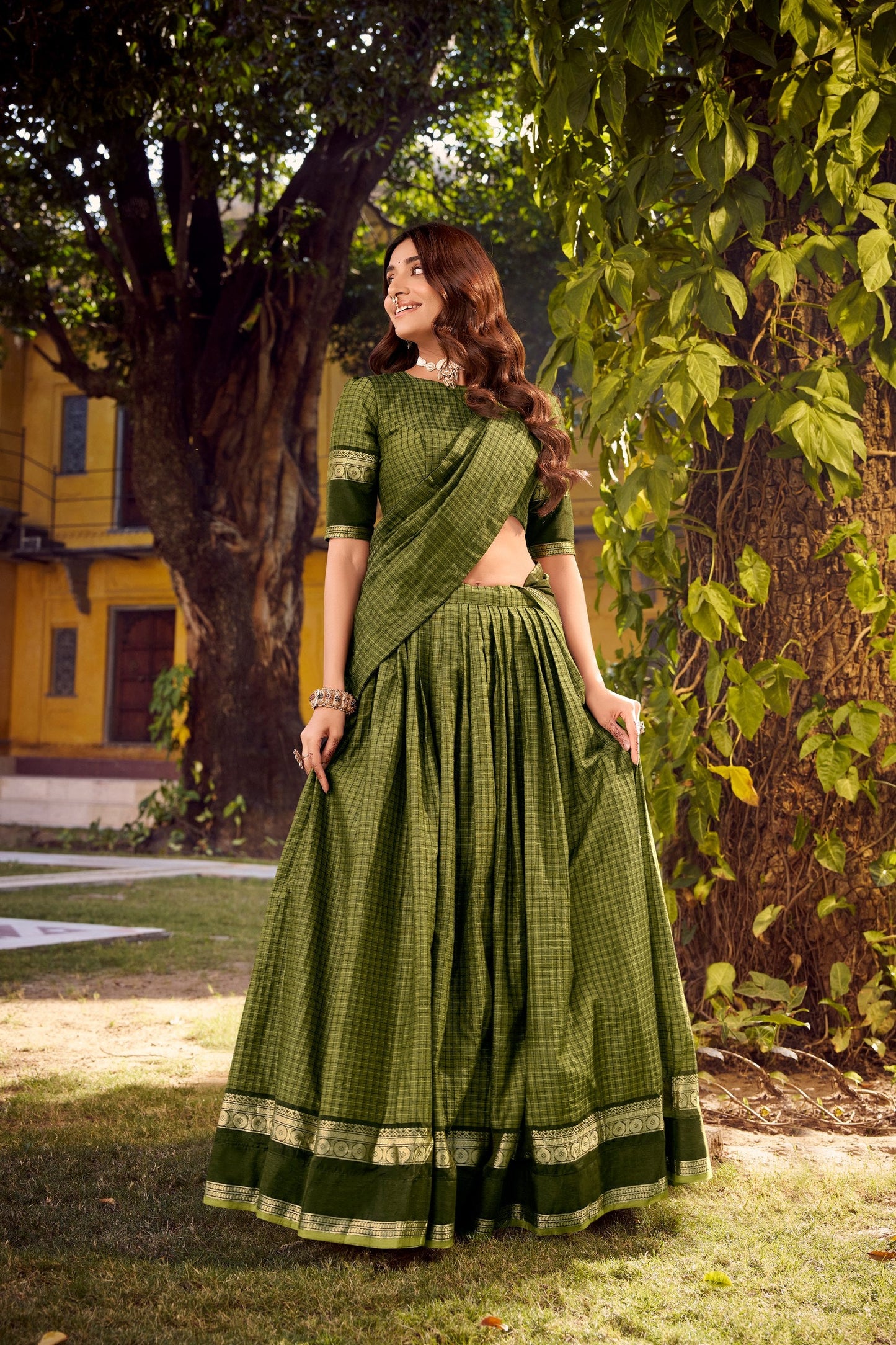 Chettinad Cotton Zari-Weaving Lehenga Choli Set