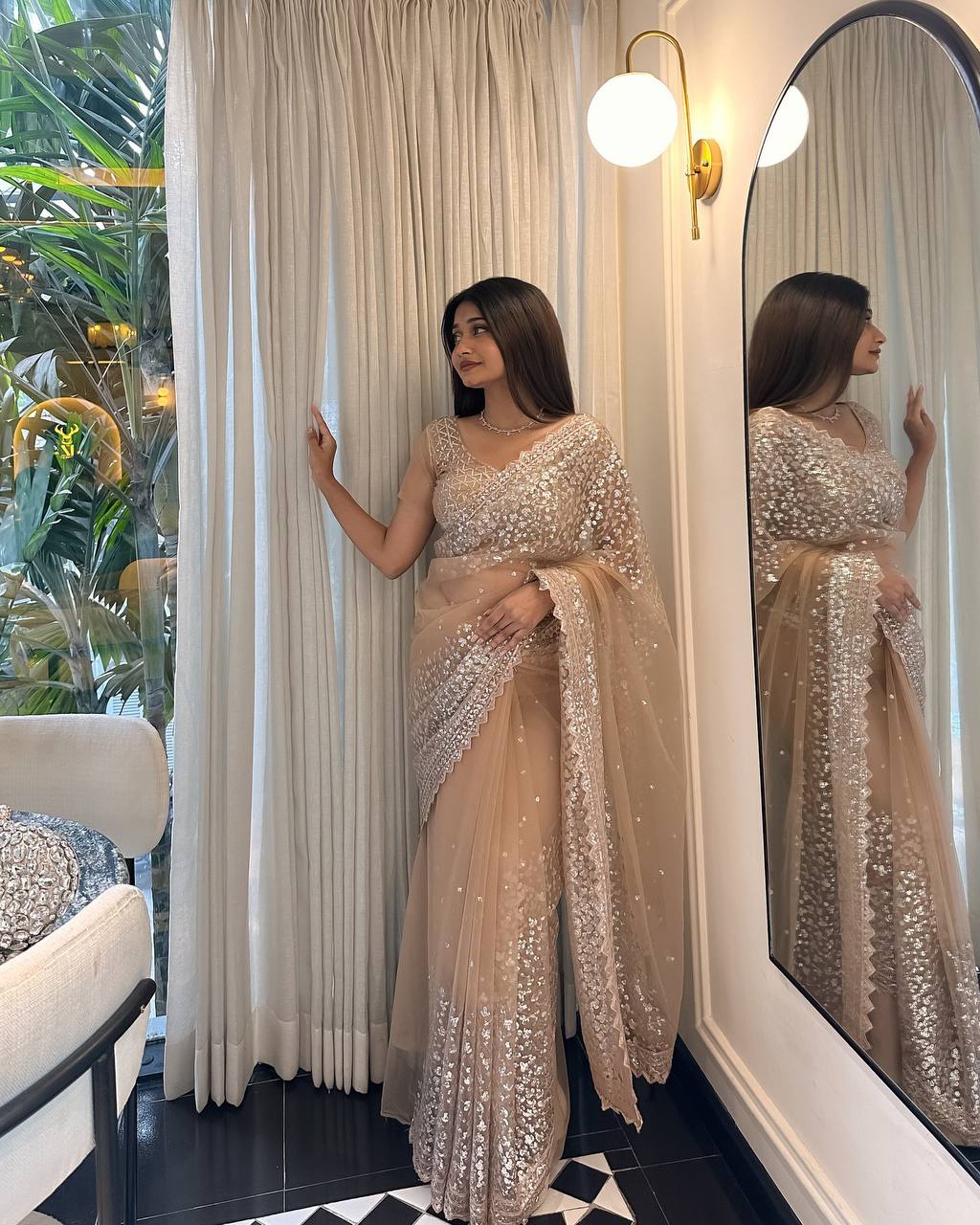 Premium Party Wear Soft Net Saree with Fancy Sequin Thread Work