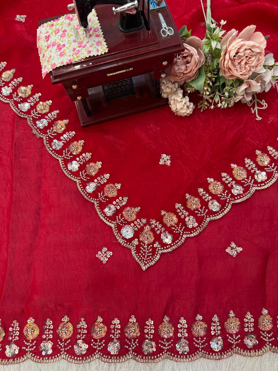 Bridal Red Fancy Silk Saree For Wedding & Reception Wear