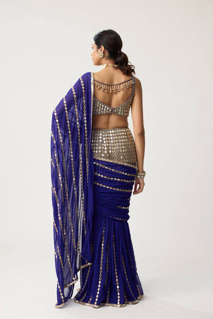 Festive Blue Mirror Work Ready-to-Wear Lehenga Saree