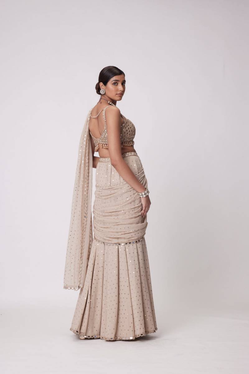 Champagne Beige Ready to Wear Lehenga Saree for Weddings & Festive Occasions