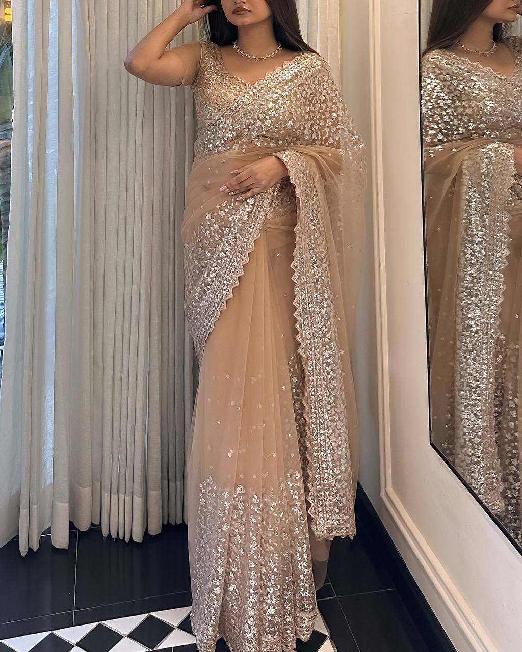 Premium Party Wear Soft Net Saree with Fancy Sequin Thread Work