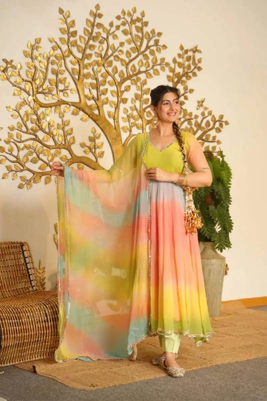 Multicolor Faux Georgette Anarkali Suit with Palazzo & Dupatta | festive wear suit set