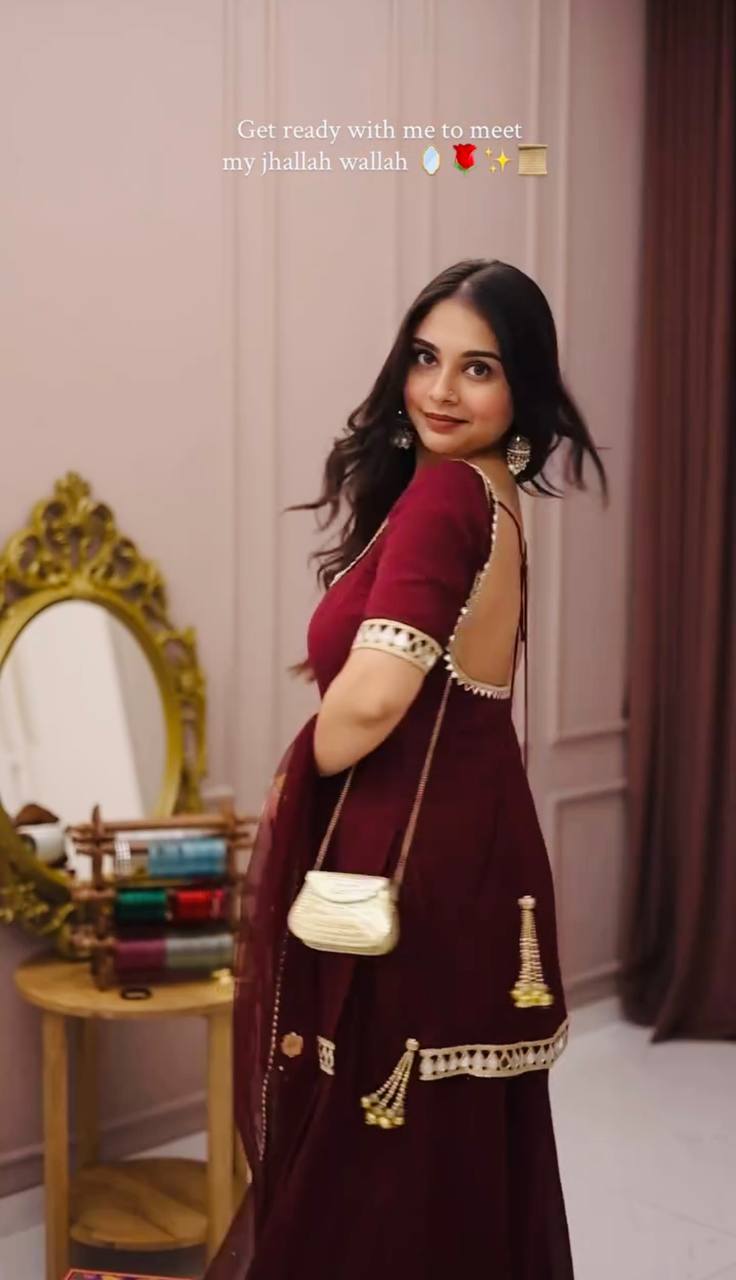 Festive Wear Wine Real Mirror Work Palazzo Suit Set with Dupatta