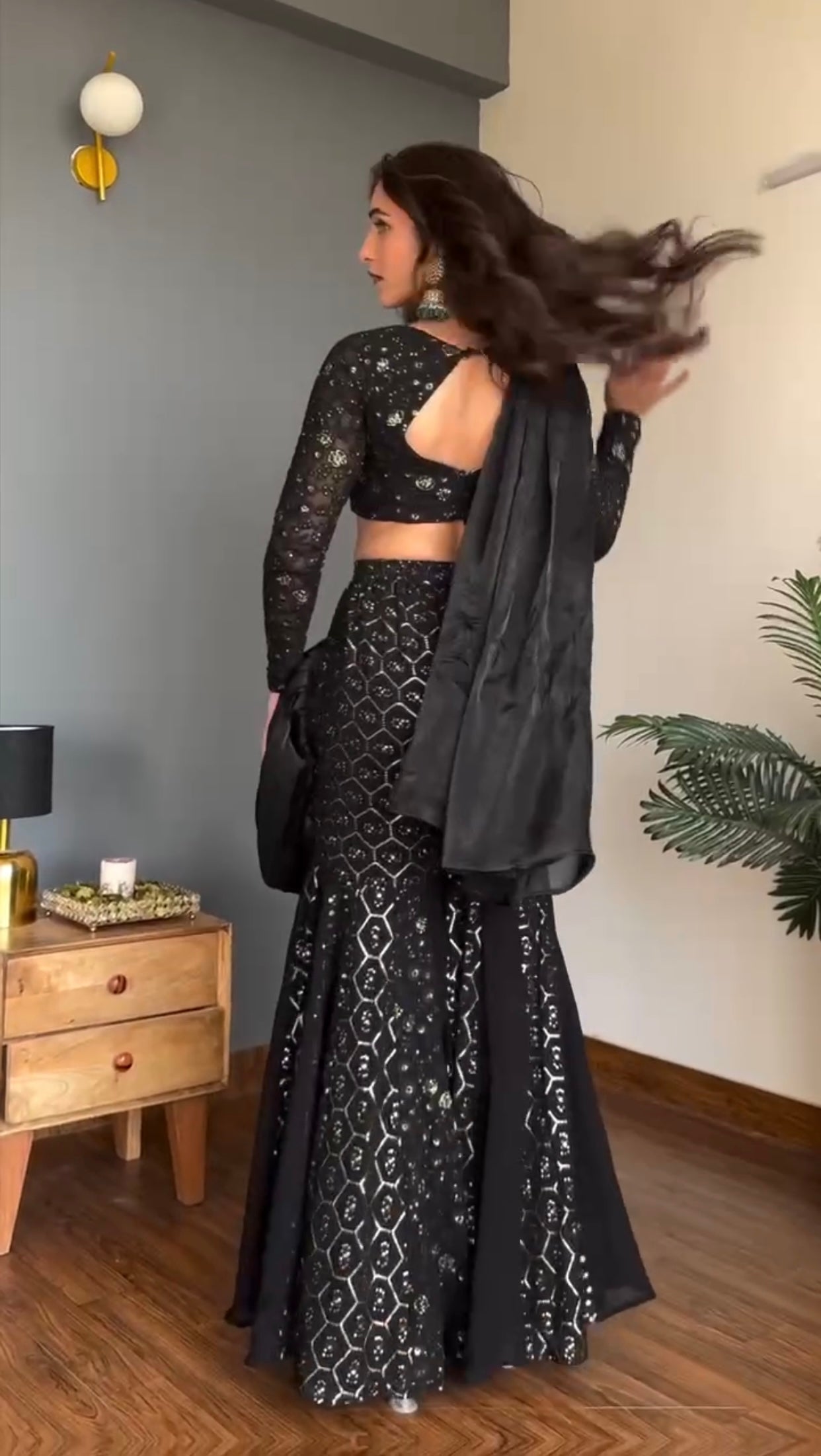 Ready-to-Wear Midnight Black Fully Stitched Lehenga Sharara Set |Fully Stitched Lehenga Sharara for Women