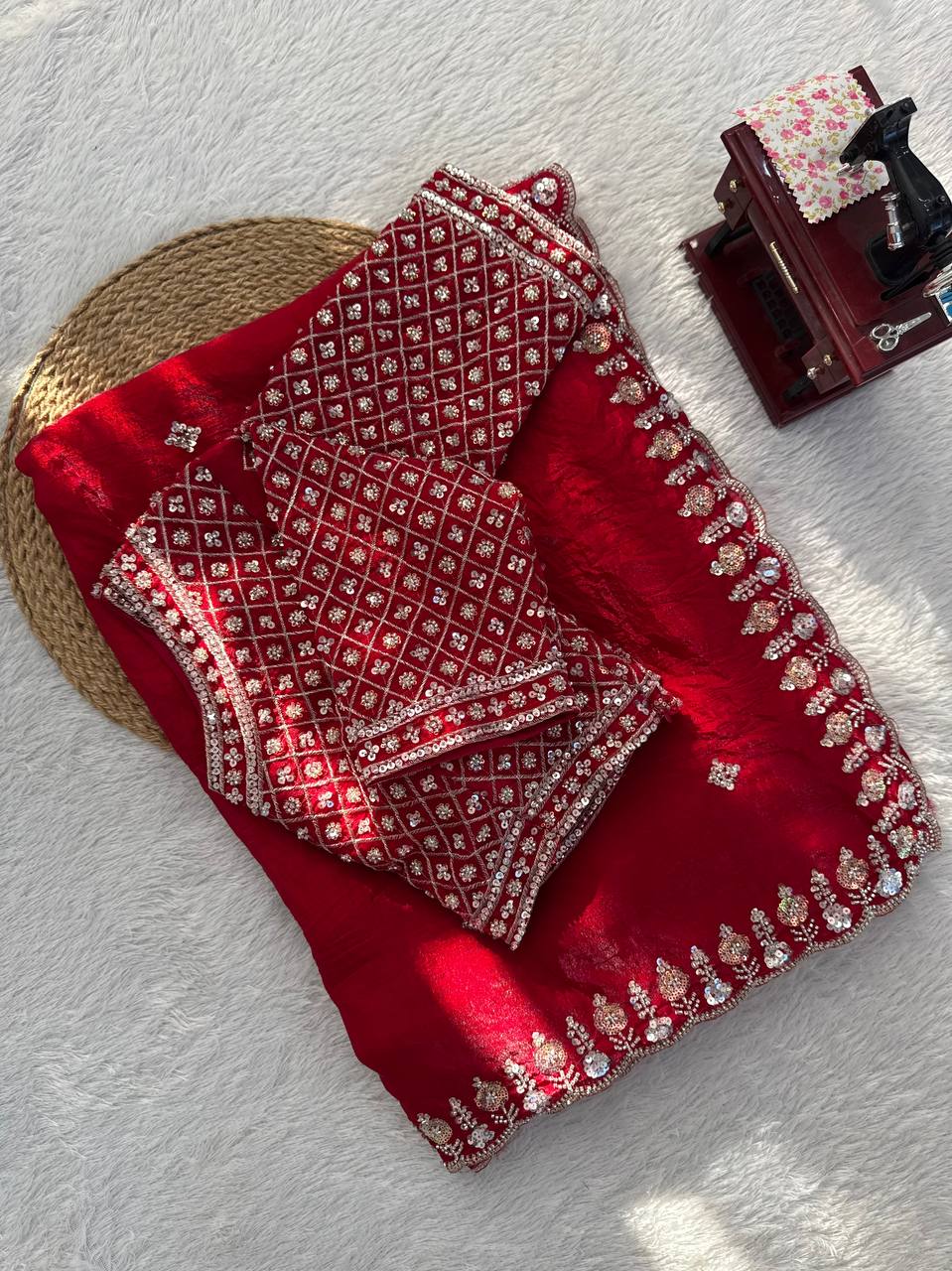 Bridal Red Fancy Silk Saree For Wedding & Reception Wear