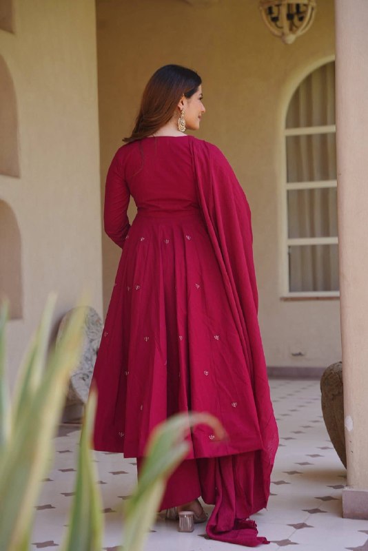 Festive Wear Roman Silk Anarkali Gown Suit Set with Palazzo & Chanderi Dupatta Set | Wedding, Engagement & Reception Outfit
