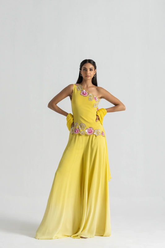 Sunshine Yellow Wear Sharara Suit Set with Dupatta | Perfect for Wedding, Sangeet  & Festive Wear