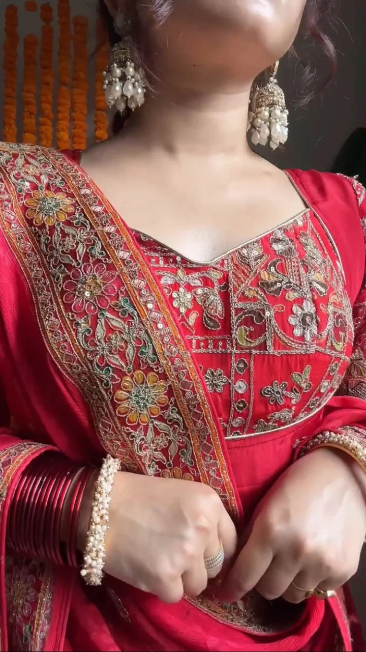 Red Anarkali Suit Set With Dupatta for Women | Designer Wedding & Party Wear Ethnic Outfit