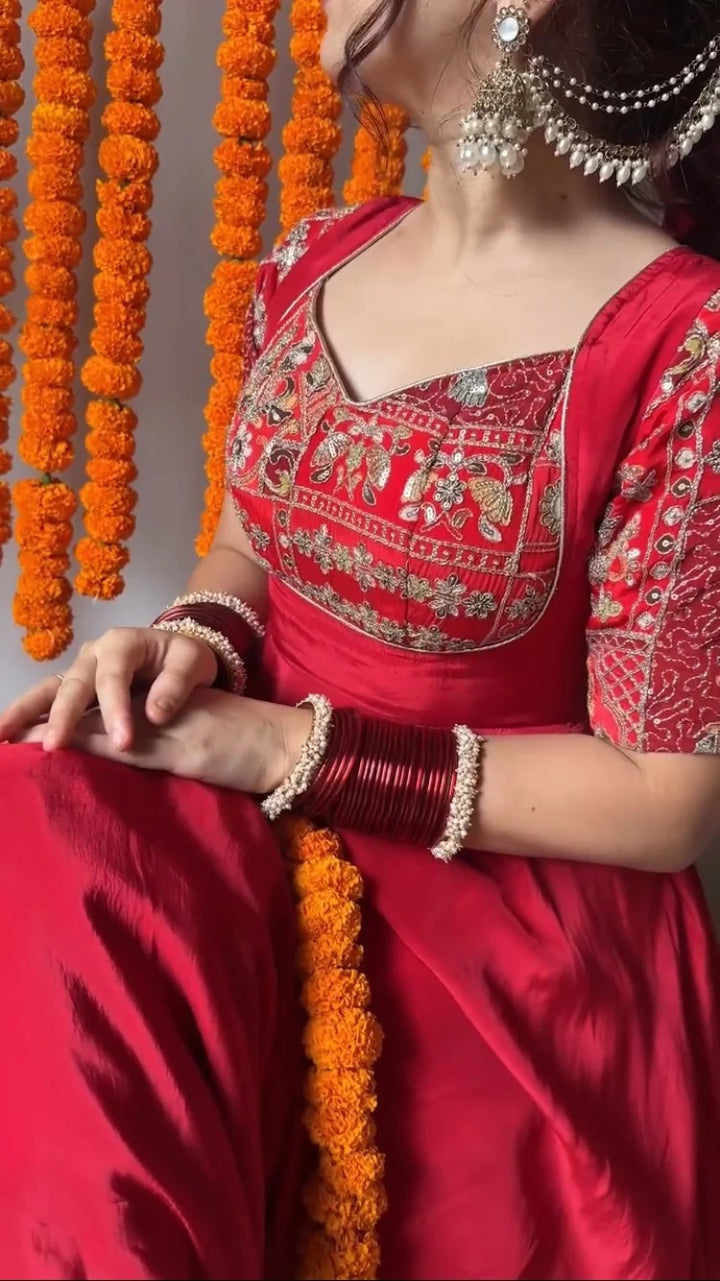 Red Anarkali Suit Set With Dupatta for Women | Designer Wedding & Party Wear Ethnic Outfit