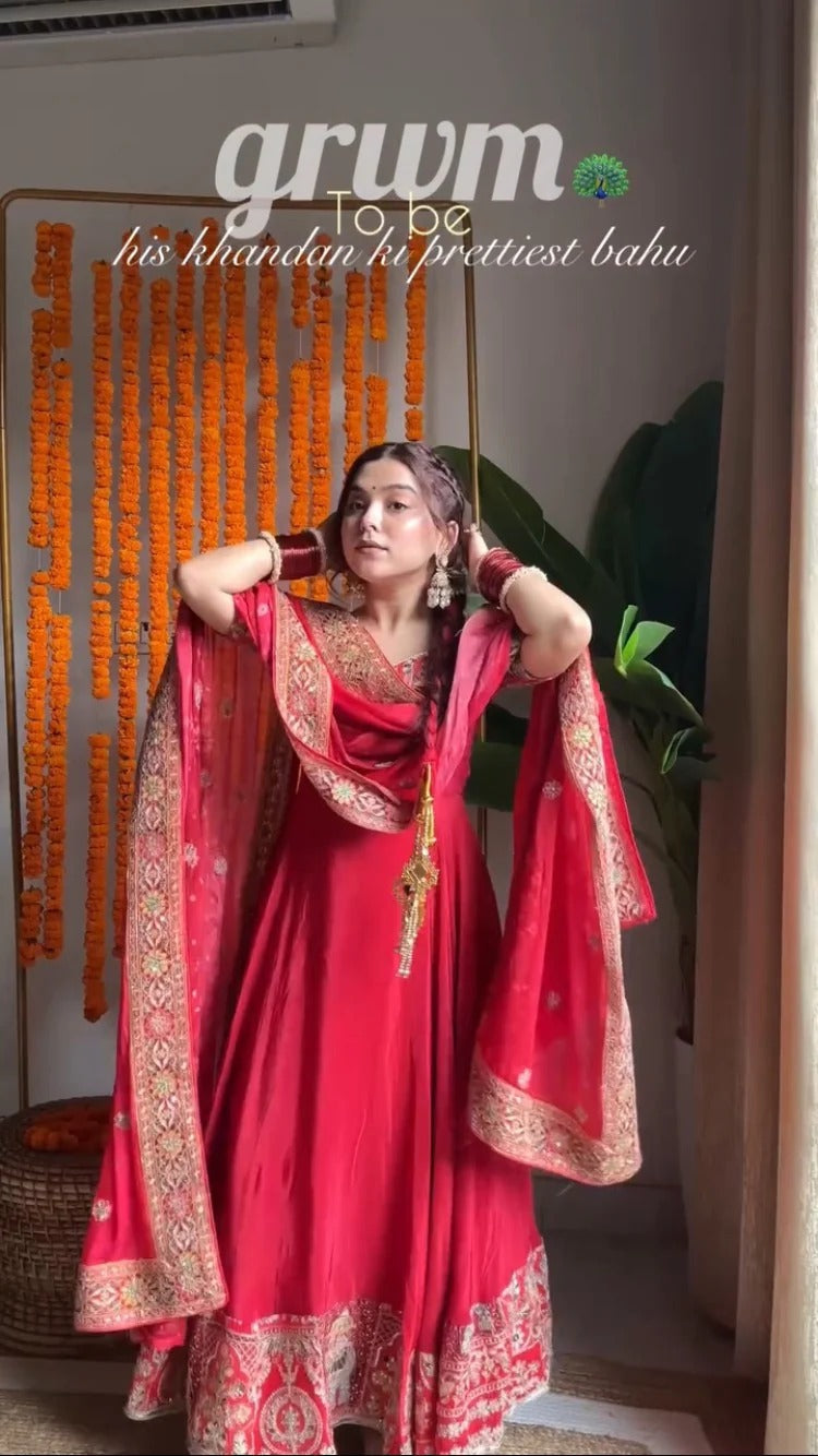 Red Anarkali Suit Set With Dupatta for Women | Designer Wedding & Party Wear Ethnic Outfit