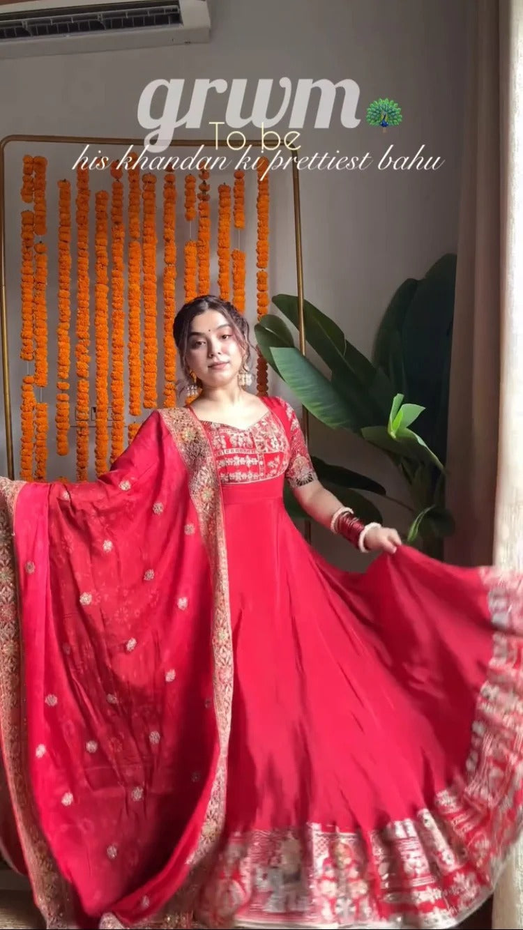 Red Anarkali Suit Set With Dupatta for Women | Designer Wedding & Party Wear Ethnic Outfit