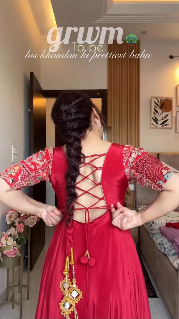 Red Anarkali Suit Set With Dupatta for Women | Designer Wedding & Party Wear Ethnic Outfit